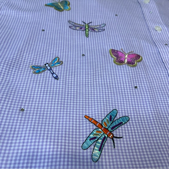 MiLi Designs 1X Novelty Embroidered Butterfly dragonfly Quirky teacher shirt - Picture 6 of 14